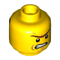 Lego Minifig Head President Business (Lord), Dual Sided, Male, Connected Brow, Cheek Lines, Angry / Red Zigzag Line on Black Background Print [Hollow Stud] / Yellow