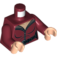 Lego Torso Jumpsuit with Half Open Zipper and Black Belt Print, Dark Red Arms, Light Nougat Hands / Dark Red
