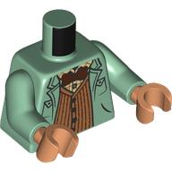 Lego Torso, Open Coat, Medium Nougat Vest, Tan Shirt, Dark Red Bowtie print, Sand Green Arms, Nougat Hands / Sand Green