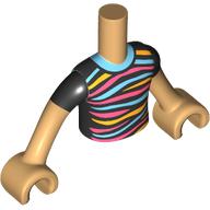 Lego Minidoll Torso Boy with Black Shirt, Medium Azure/Bright Light Orange/Coral Stripes print, Warm Tan Arms and Hands / Warm Tan