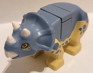Lego Dinosaur Triceratops Baby with Sand Blue Top with White Horns and Beak Pattern with Brick and Tile