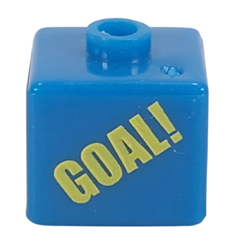 Lego Pen Bead, Square with Yellow 'GOAL!' / 'SCORE' print / Blue