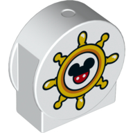 Lego Duplo Brick 1 x 3 x 2 Round Top, Cut Away Sides with Boat Ship's Wheel with Mickey Print / White