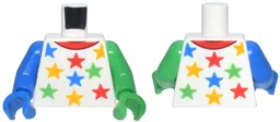 Torso Red Neckline and Blue, Bright Green and Yellow Stars Pattern / Bright Green Arm Left / Blue Arm Right / Bright Green Hand Left / Blue Hand Right