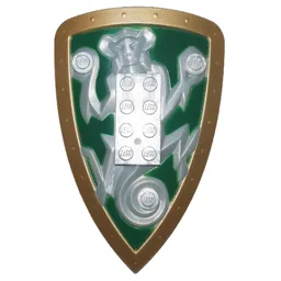 Large Figure Shield, 2 x 4 Brick Relief, Monkey with Green and Gold Print / Pearl Light Gray