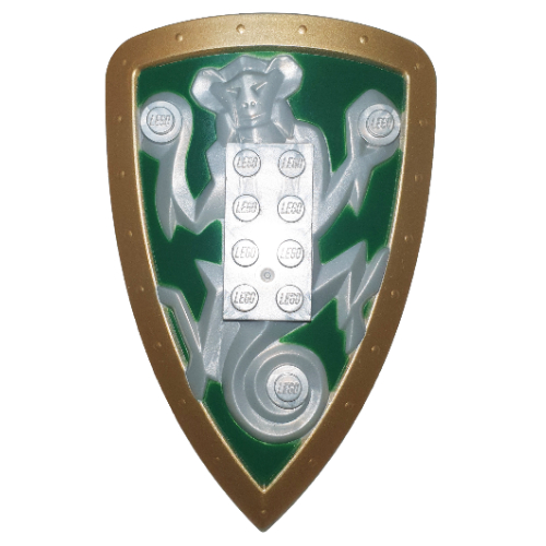 Lego Large Figure Shield, 2 x 4 Brick Relief, Monkey with Green and Gold Print / Pearl Light Gray