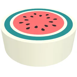 Tile Round 1 x 1 with Watermelon Inside Print / White
