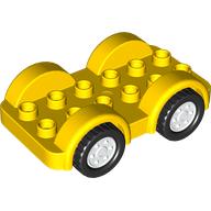 Lego Duplo Car Base 2 x 6 - 4 White Wheels with Black Tires on 4 Fixed Axles / Yellow
