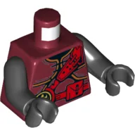Torso, Armor with Red Straps and Utility Belt with Fire Power Emblem Print, Black Arms and Hands / Dark Red