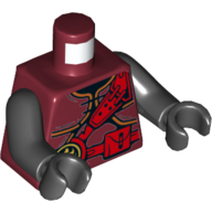Lego Torso Armor with Red Straps and Utility Belt with Fire Power Emblem Print, Black Arms and Hands / Dark Red