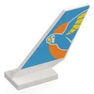 Tail Shuttle with Medium Azure Parrot, Yellow Beak, Wings on Orange Sun, Medium Azure Background Print