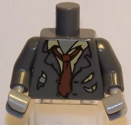 Torso Ripped Suit Jacket, Tan Shirt and Reddish Brown Tie Pattern / Dark Bluish Gray Arms / Light Bluish Gray Hands
