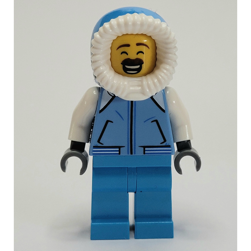Lego Man, Medium Blue Jacket, Dark Azure Legs, Hood, Moustache