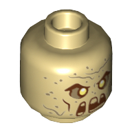 Lego Minifig Head Sandman, Dual Sided, Reddish Brown Eyebrows, Cheek Lines, Mouth, Medium Nougat Spots, Neutral / Angry Print [Hollow Stud] / Tan