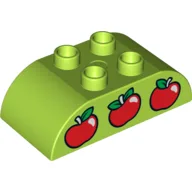 Duplo Brick 2 x 4 Curved Top with Red Apples Print / Lime