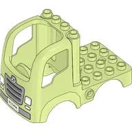 Duplo Car Body Truck 4 x 4 Flatbed with 4 Top Studs - Headlights and Light Bluish grey Fender, Grill Print / Yellowish Green