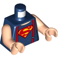 Torso, Shirt with Muscles, Suspenders and Red and Yellow Superman 'S' Logo Print, Light Nougat Arms and Hands / Dark Blue