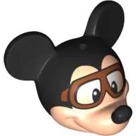 Minifig Head Special with Black Mouse Ears and Black Nose, Aviator Goggles Print / Light Nougat