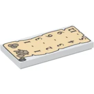 Tile 2 x 4 with Tan Scroll with Black Numbers Print / White