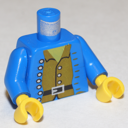 Lego Torso Jacket, Open, Brown Shirt, Silver Buttons Print, Blue Arms, Yellow Hands / Blue