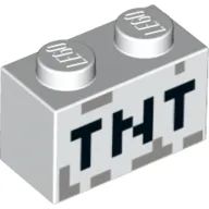Brick 1 x 2 with Black 'TNT' Pixelated Print / White