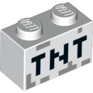 Lego Brick 1 x 2 with Black 'TNT' Pixelated Print / White