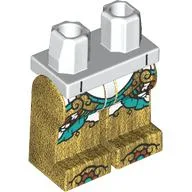 Hips and Pearl Gold Legs with White Robes, Dark Turquoise Trim, Gold Decorations, Toes Print / White