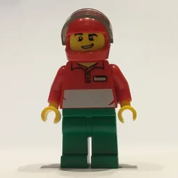 Pizza Delivery Man, Red and White Polo Shirt, Green Legs, Red Helmet with Visor