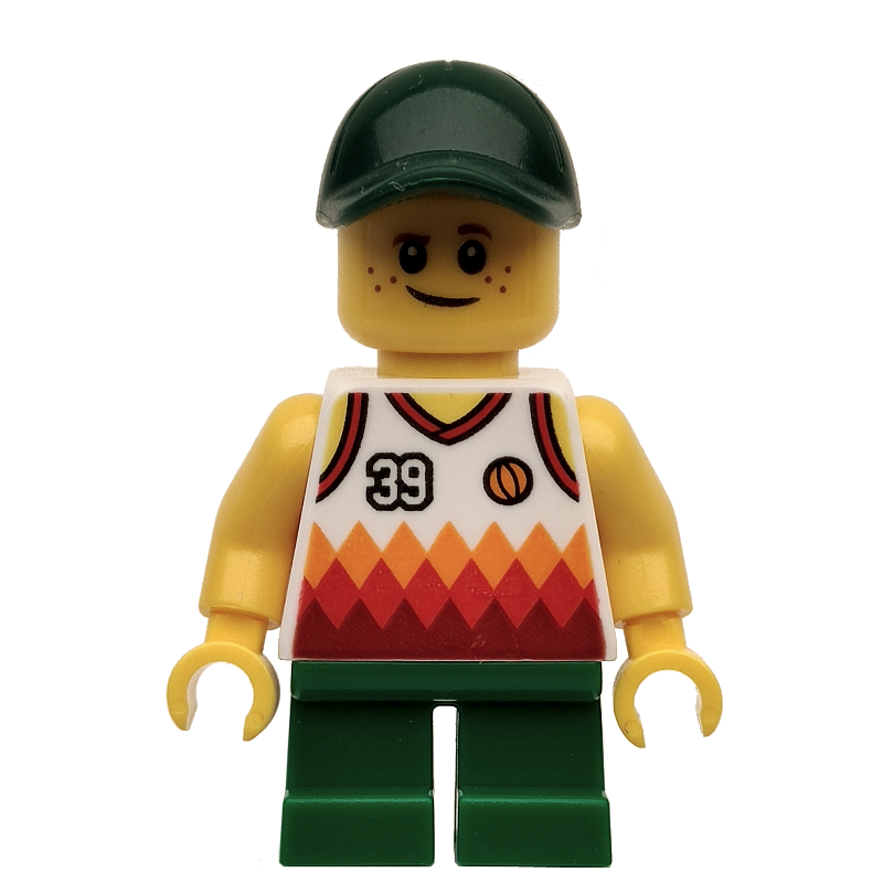 Lego Kid - White Torso, Green Legs, Dark Green Cap