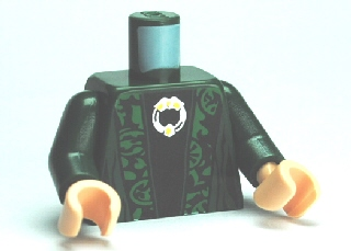 Lego Torso Harry Potter McGonagall Green Trim Pattern / Dark Green Arms / Light Nougat Hands
