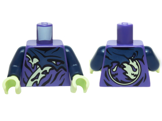 Lego Torso Ninjago Tattered Dark Blue and Yellowish Green Robe Pattern / Dark Blue Arms / Yellowish Green Hands