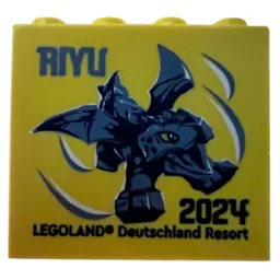 Brick 2 x 4 x 3 with 'LEGOLAND Deutschland Resort RIYU 2024' Dragon Print / Yellow