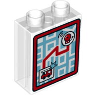 Lego Duplo Brick 1 x 2 x 2 with Bottom Tube, Map with Alarm Bell and Fire Truck Print / Trans-Clear