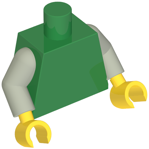 Lego Torso, Light Gray Arms, Yellow Hands [Plain] / Green