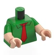 Torso, Dual Molded Arms, Shirt, Red Tie Print, Bright Green Sleeves Pattern, Light Nougat Arms and Hands / Bright Green