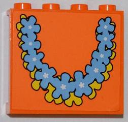 Lego Panel 1 x 4 x 3 with Side Supports - Hollow Studs with Medium Blue and Yellow Flower Garlands Pattern (Sticker) - Set 3818