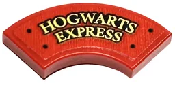 Tile, Round Corner 2 x 2 Macaroni with Gold 'HOGWARTS EXPRESS' Narrow with Black Outline and Rivets Pattern (Sticker) - Set 76423