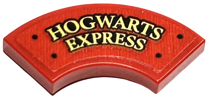 Lego Tile, Round Corner 2 x 2 Macaroni with Gold 'HOGWARTS EXPRESS' Narrow with Black Outline and Rivets Pattern (Sticker) - Set 76423