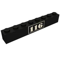 Brick 1 x 8 with Gold '116' Center Print / Black
