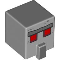 Lego Minifig Head Special, Cube with Nose with Semi-Pixelated Red Eyes, Dark Bluish Grey Eyebrow print / Light Bluish Gray