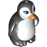Lego Animal, Bird, Penguin with Blue Eyes, Orange Beak and Black Feathers Print / Black