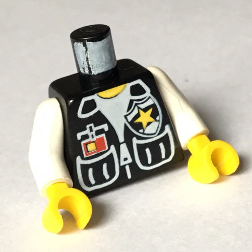 Lego Torso Police Vest, White Shirt, ID, Yellow Star Badge Print, White Arms, Yellow Hands / Black