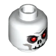 Minifig Head Skeleton, Skull, Evil with Scowl Black Print, Red Eyes Print [Blocked Open Stud] / White