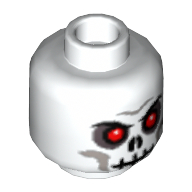 Lego Minifig Head Skeleton, Skull, Evil with Scowl Black Print, Red Eyes Print [Blocked Open Stud] / White