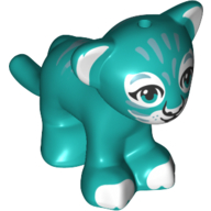 Lego Animal, Big Cat Cub, Lion with Dark Turquoise Eyes, White Paws/Nose and Sand Blue Pattern Print / Dark Turquoise