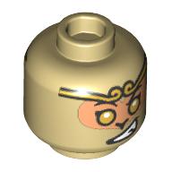 Lego Minifig Head Monkie King, Gold Eyes, Headband, Medium Nougat Eyemask/Eyeshadow, Lopsided Grin/Crying print / Tan
