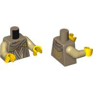 Lego Torso, Dark Tan Cape, Robe with White Trim, print, Tan Arms, Yellow Hands / Dark Tan