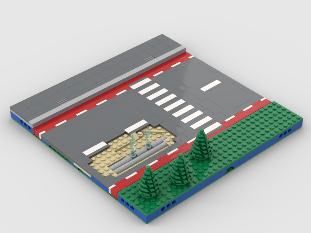Lego MILS road with Dutch style bike lanes, zebra crossing and road works