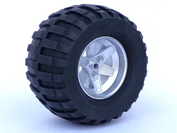 Wheel 62mm D. x 46mm Technic Racing Large, with Black Tire Technic Power Puller (22969 / 32298) / Metallic Silver