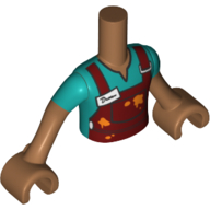 Lego Minidoll Torso Boy with Medium Nougat Arms and Hands with Dark Red Overall, Dark Azure Shirt, Name Tag, Grease Stains Print / Medium Nougat